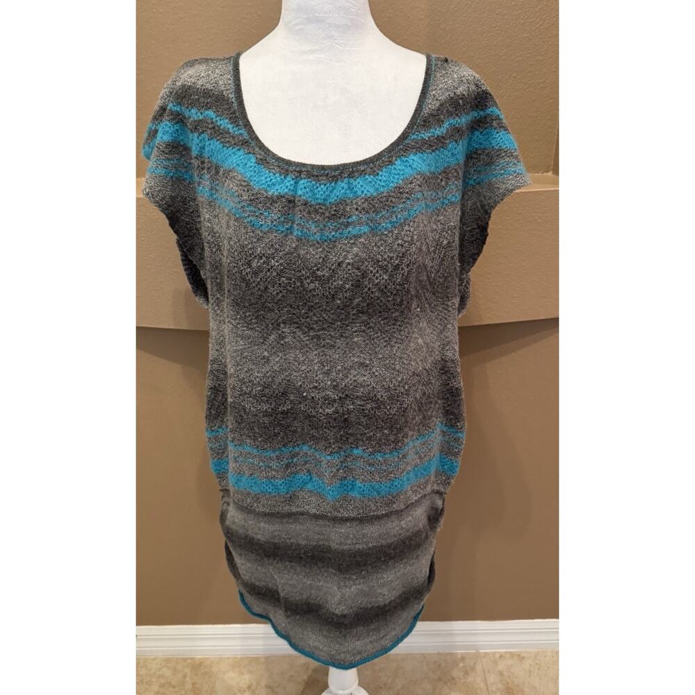 Free People Women’s Gray Blue Striped Acrylic Wool Blend Scrunch Dress Size L